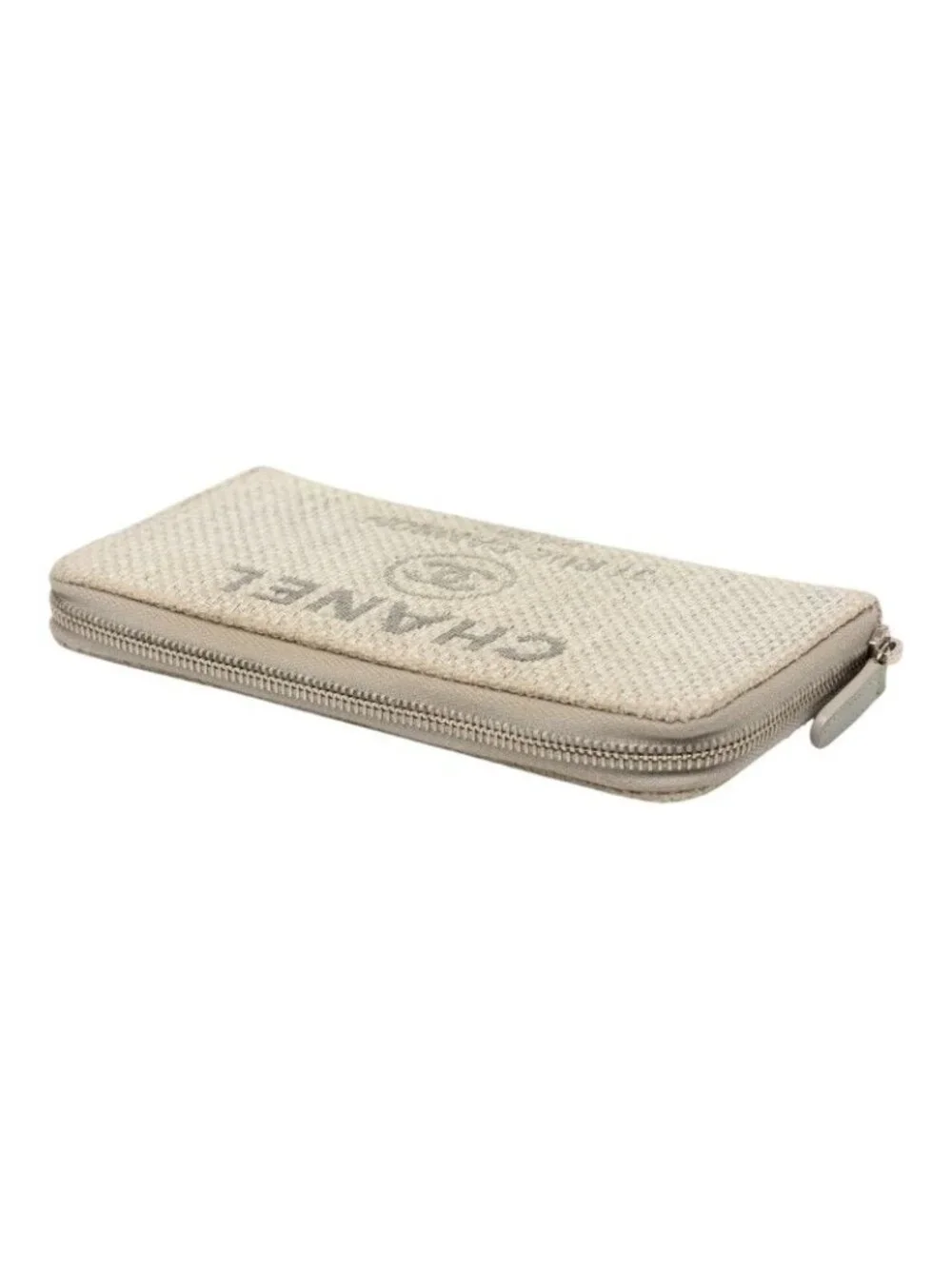Chanel Deauville Line Zip Around Wallet Gray Tweed